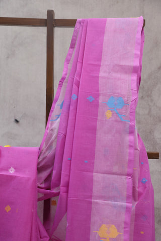 Pink Cotton Jamdani Saree-SRPCJS150