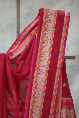 Pink Kanchi Silk Cotton Saree with Jari Border-SRPKSCS115