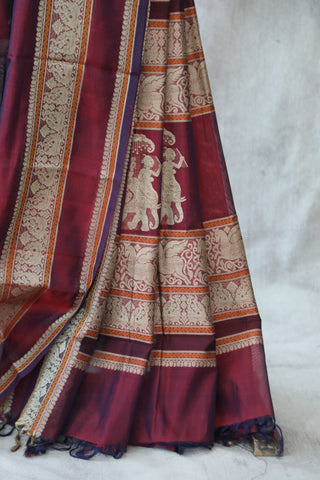 Maroon Kanchi Silk Cotton Saree with Jari Border-SRMKSCS116