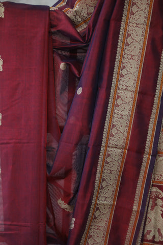 Maroon Kanchi Silk Cotton Saree with Jari Border-SRMKSCS116