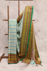 Light Green Kanchi Silk Cotton Saree with Jari Border  - SRLGKSCS56