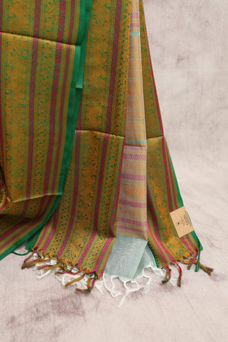 Light Green Kanchi Silk Cotton Saree with Jari Border-SRLGKSCS56