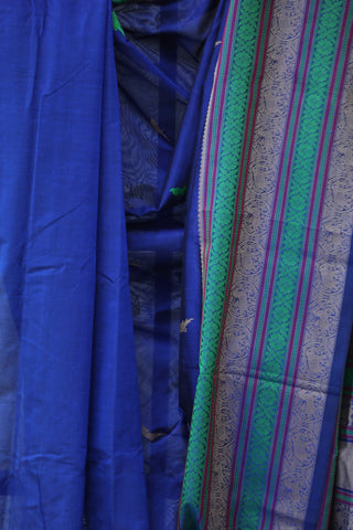 Blue Kanchi Silk Cotton Saree with Jari Border-SRBKSCS76