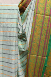 Light Green Kanchi Silk Cotton Saree with Jari Border  - SRLGKSCS56
