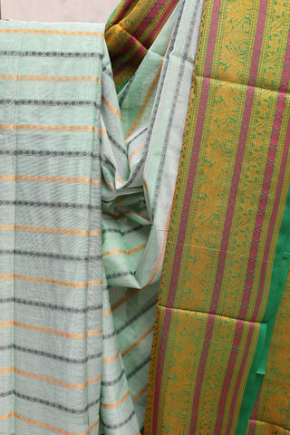 Light Green Kanchi Silk Cotton Saree with Jari Border-SRLGKSCS56