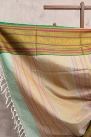 Light Green Kanchi Silk Cotton Saree with Jari Border  - SRLGKSCS56