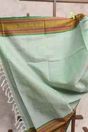 Light Green Kanchi Silk Cotton Saree with Jari Border  - SRLGKSCS56