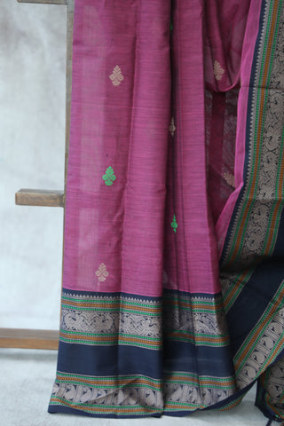 Magenta Kanchi Silk Cotton Saree with Jari Border-SRMKSCS78