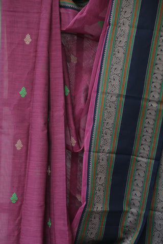 Magenta Kanchi Silk Cotton Saree with Jari Border-SRMKSCS78