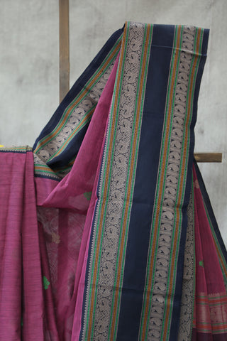 Magenta Kanchi Silk Cotton Saree with Jari Border-SRMKSCS78