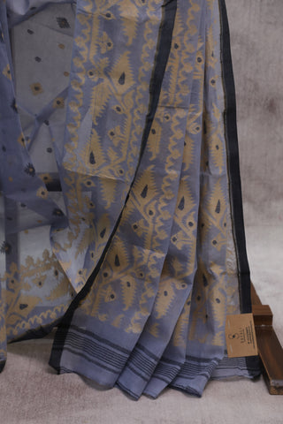 Blue Cotton Jamdani Saree-SRBCJS145