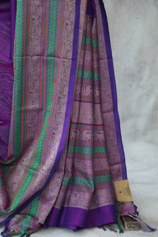 Purple Kanchi Silk Cotton Saree with Jari Border-SRPKSCS74