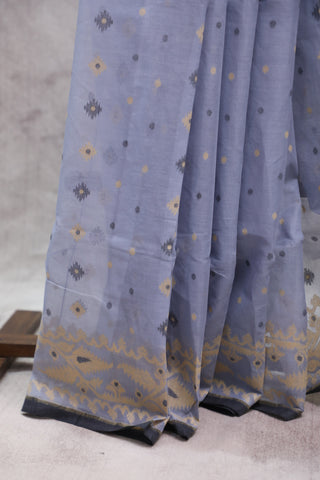 Blue Cotton Jamdani Saree-SRBCJS145