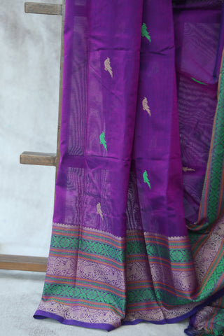 Purple Kanchi Silk Cotton Saree with Jari Border-SRPKSCS74