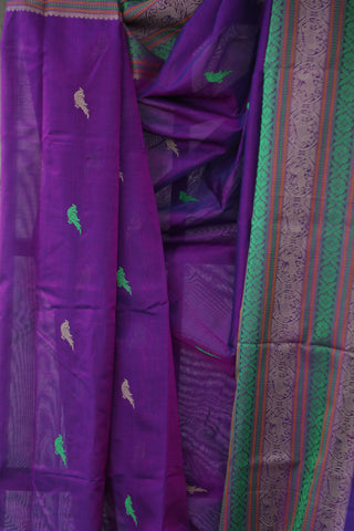 Purple Kanchi Silk Cotton Saree with Jari Border-SRPKSCS74