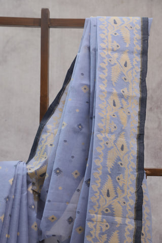 Blue Cotton Jamdani Saree-SRBCJS145