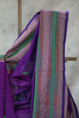 Purple Kanchi Silk Cotton Saree with Jari Border-SRPKSCS74