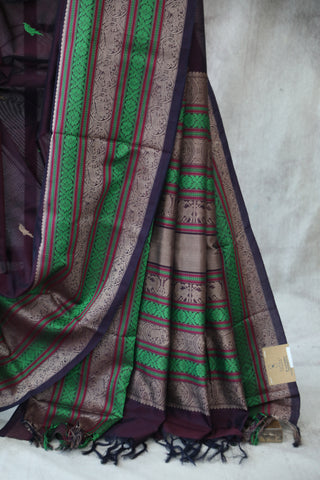 Wine Kanchi Silk Cotton Saree with Jari Border-SRWKSCS75