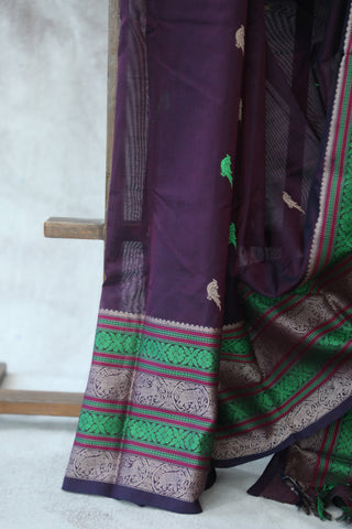 Wine Kanchi Silk Cotton Saree with Jari Border-SRWKSCS75