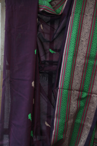 Wine Kanchi Silk Cotton Saree with Jari Border-SRWKSCS75