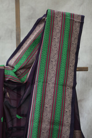 Wine Kanchi Silk Cotton Saree with Jari Border-SRWKSCS75