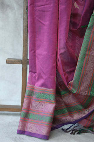 Magenta Kanchi Silk Cotton Saree with Jari Border-SRMKSCS73