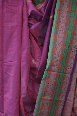 Magenta Kanchi Silk Cotton Saree with Jari Border-SRMKSCS73