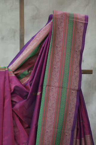 Magenta Kanchi Silk Cotton Saree with Jari Border-SRMKSCS73