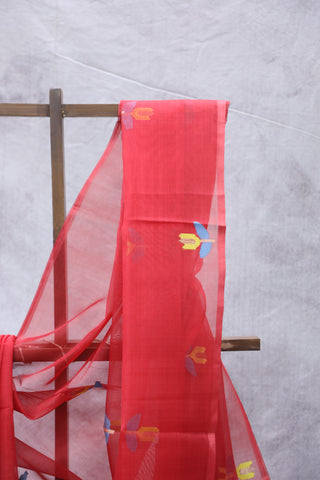 Red Muslin Jamdani Saree - SRRMJS39