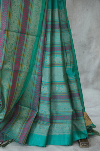 Green Kanchi Silk Cotton Saree with Jari Border-SRGKSCS72