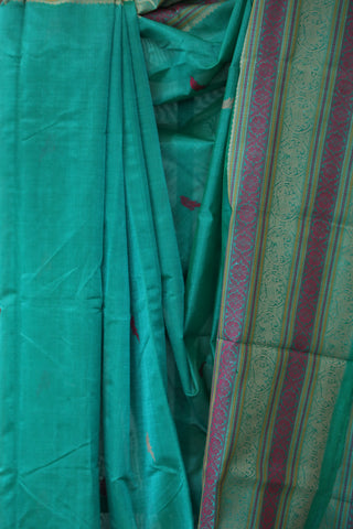 Green Kanchi Silk Cotton Saree with Jari Border-SRGKSCS72