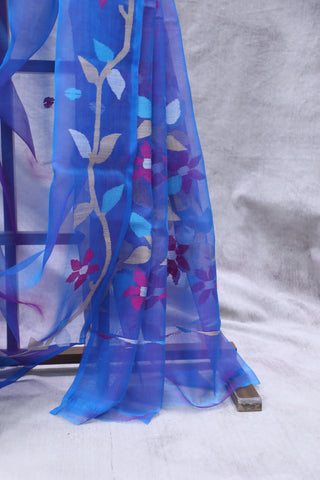 Blue Muslin Jamdani Saree - SRBMJS40