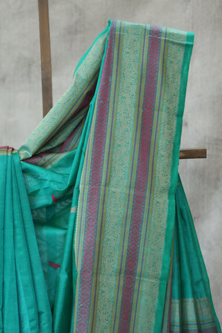 Green Kanchi Silk Cotton Saree with Jari Border-SRGKSCS72