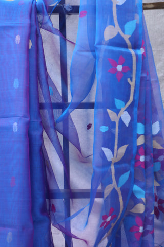 Blue Muslin Jamdani Saree - SRBMJS40