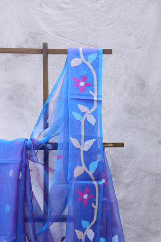 Blue Muslin Jamdani Saree - SRBMJS40