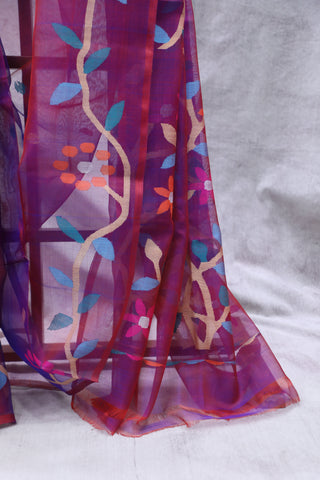 Two Tone Purple Muslin Jamdani Saree - SRTTPMJS41