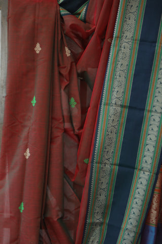 Red Kanchi Silk Cotton Saree with Jari Border-SRRKSCS79