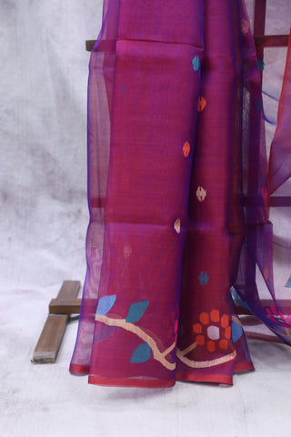 Two Tone Purple Muslin Jamdani Saree - SRTTPMJS41