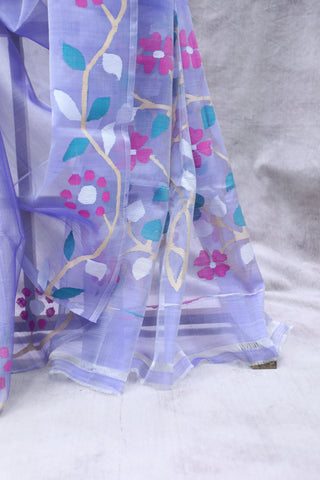 Blue Muslin Jamdani Saree - SRBMJS43