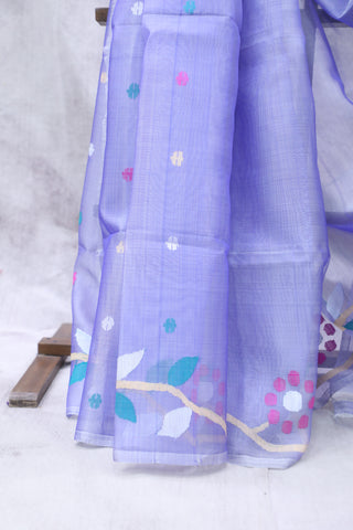 Blue Muslin Jamdani Saree - SRBMJS43