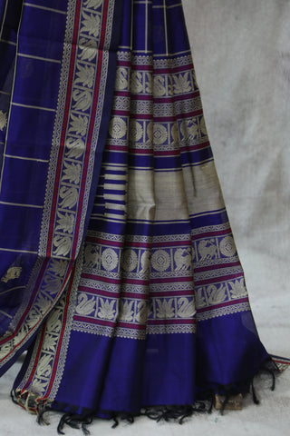 Purple Kanchi Silk Cotton Saree with Jari Border-SRPKSCS100