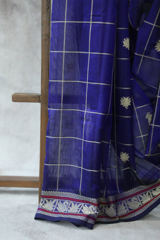 Purple Kanchi Silk Cotton Saree with Jari Border-SRPKSCS100