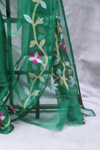 Green Muslin Jamdani Saree - SRGMJS42