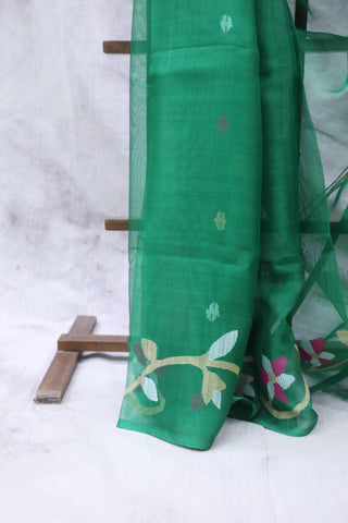 Green Muslin Jamdani Saree - SRGMJS42