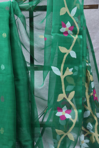 Green Muslin Jamdani Saree - SRGMJS42