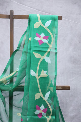 Green Muslin Jamdani Saree - SRGMJS42