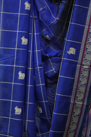 Blue Kanchi Silk Cotton Saree with Jari Border-SRBKSCS101