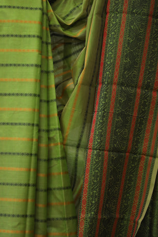 Olive Green Kanchi Silk Cotton Saree with Jari Border-SROGKSCS99