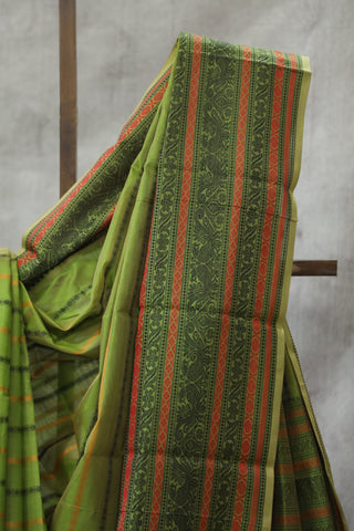 Olive Green Kanchi Silk Cotton Saree with Jari Border-SROGKSCS99