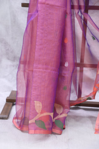 Two Tone Peach Muslin Jamdani Saree - SRTTPMJS46